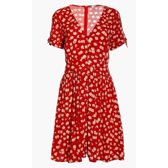 Madewell Button-Front Tie-Sleeve Retro Dress in Happy Hibiscus Size 6 / NWOT - Picture 6 of 7